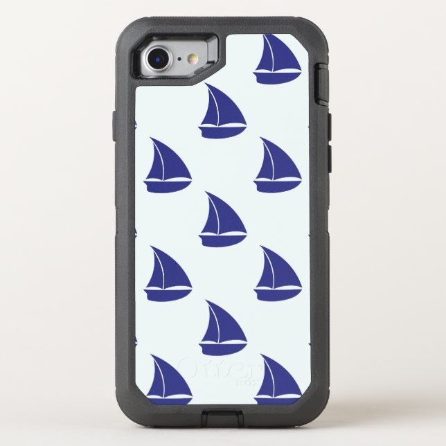 Royal Blue Sailboat Pattern Otterbox iPhone Case (Back)