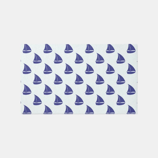 Royal Blue Sailboat Pattern Rug (Front)