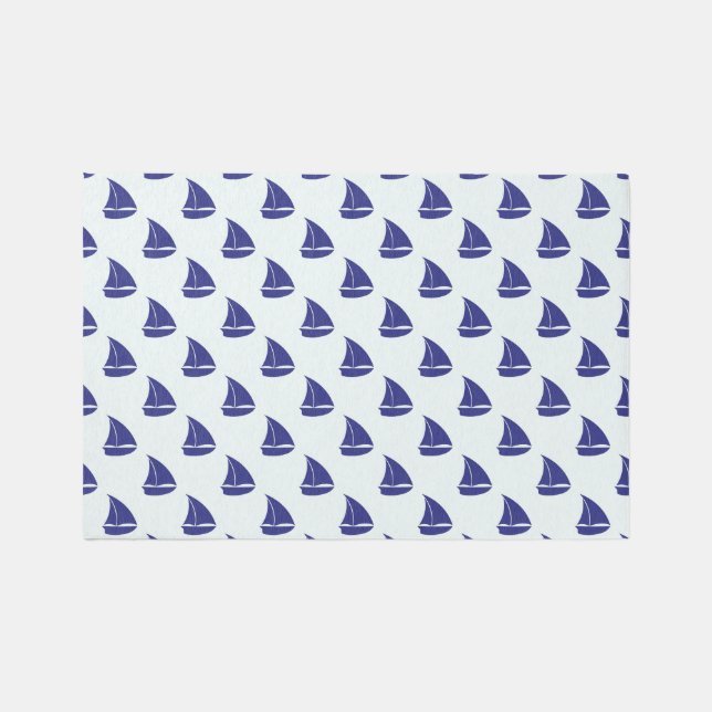 Royal Blue Sailboat Pattern Rug (Front)