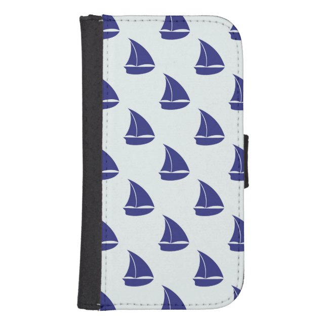 Royal Blue Sailboat Pattern Samsung Galaxy Wallet Case (Front)