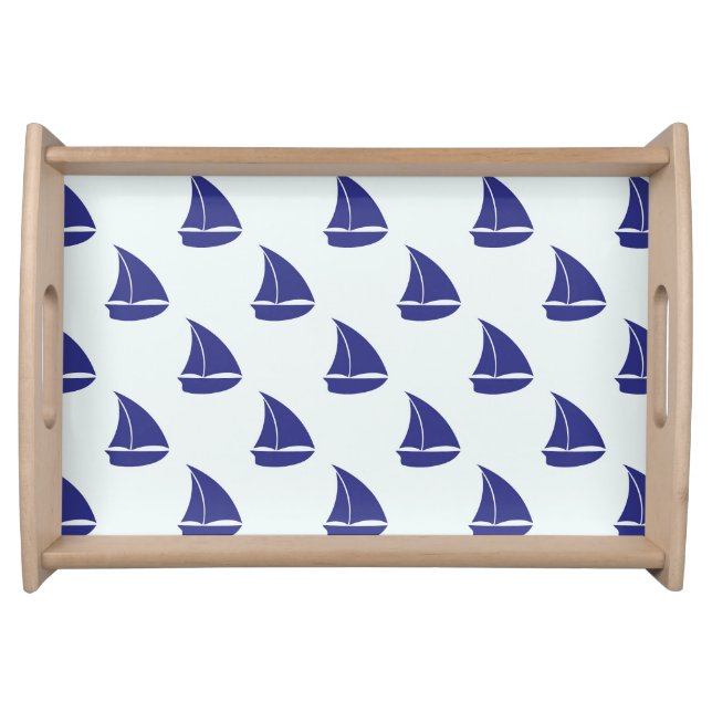 Royal Blue Sailboat Pattern Serving Tray (Front)