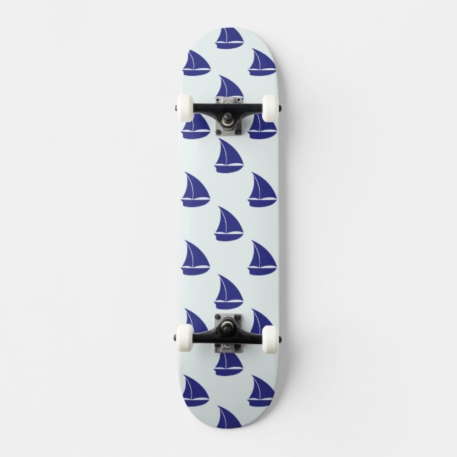 Royal Blue Sailboat Pattern Skateboard Deck (Front)