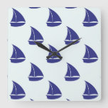 Royal Blue Sailboat Pattern Square Wall Clock