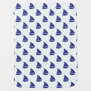Royal Blue Sailboat Pattern Stroller Blanket