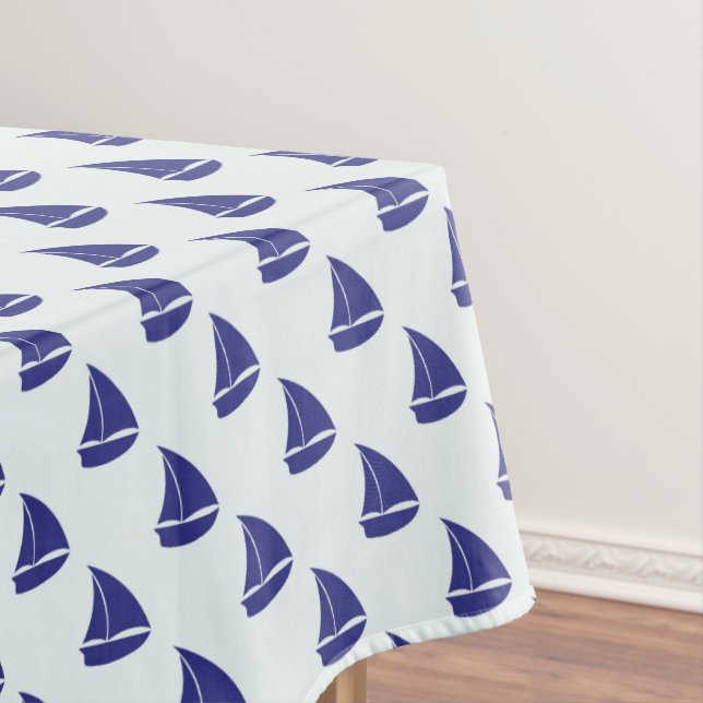 Royal Blue Sailboat Pattern Tablecloth (In Situ)