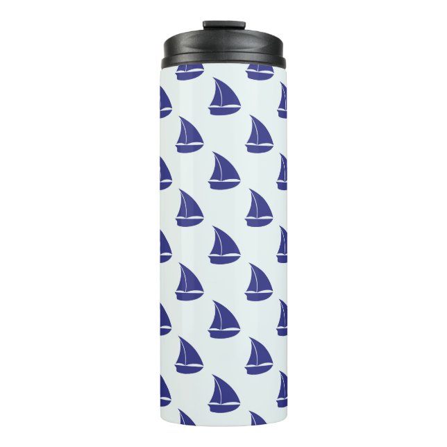 Royal Blue Sailboat Pattern Thermal Tumbler (Front)