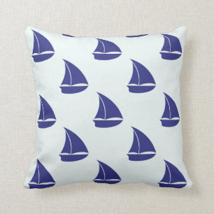 Royal Blue Sailboat Pattern Throw Pillow