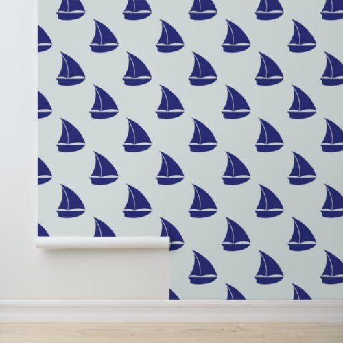 Royal Blue Sailboat Pattern Wallpaper