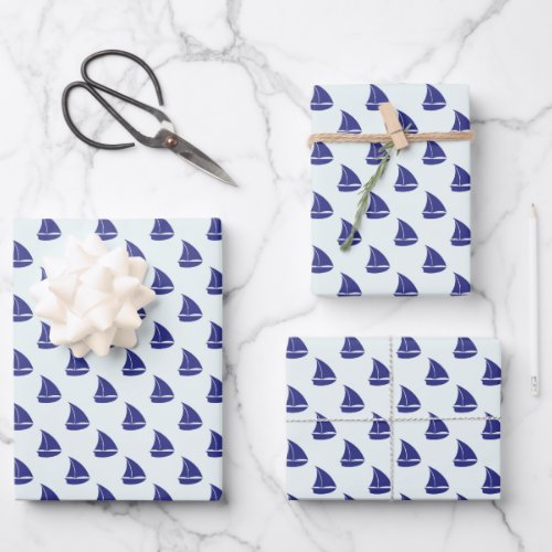 Royal Blue Sailboat Pattern Wrapping Paper Sheets