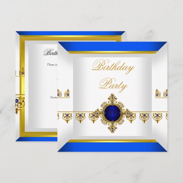 Royal Blue Sapphire Gem Jewel Gold Birthday 2 Invitation (Front/Back)