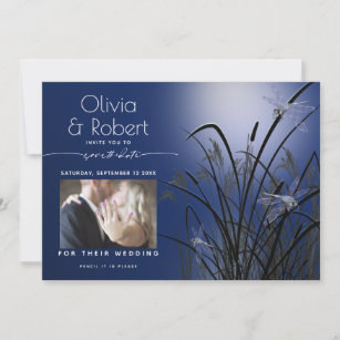 Royal Blue Save the Date  Moonlight Dragonfly Invitation