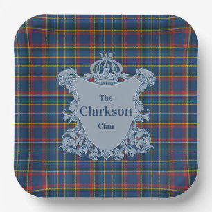 Royal Blue Scottish Tartan,Family Crest,red,blue Paper Plates