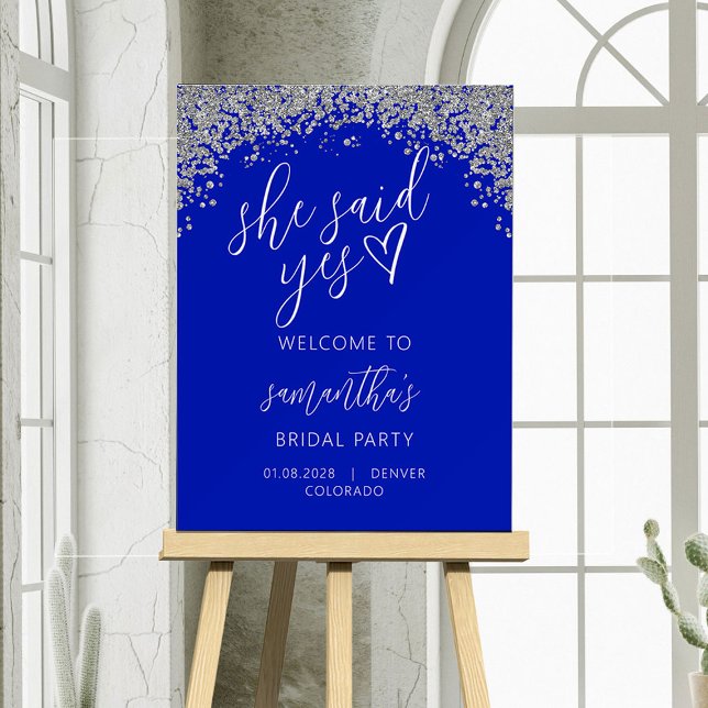 Royal Blue Script Bridal Shower Welcome Sign (Creator Uploaded)