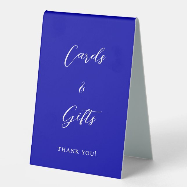 Royal blue script cards gifts sign (Front)