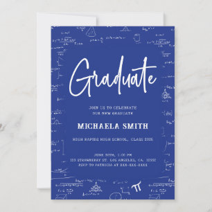 Royal Blue Script Graduate Math Graduation Invitation