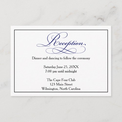 Royal Blue Script Wedding Reception Details Card