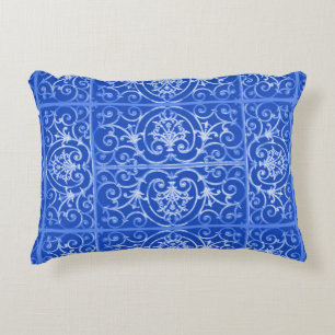 Royal blue scrollwork pattern accent pillow