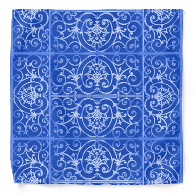 Royal blue scrollwork pattern bandana (Front)