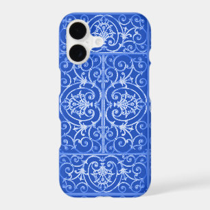 Royal blue scrollwork pattern iPhone 17 case
