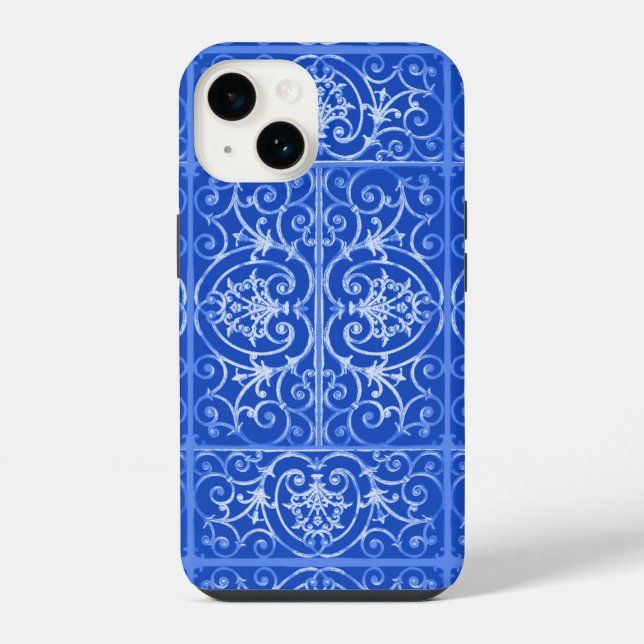Royal blue scrollwork pattern iphone case (Back)