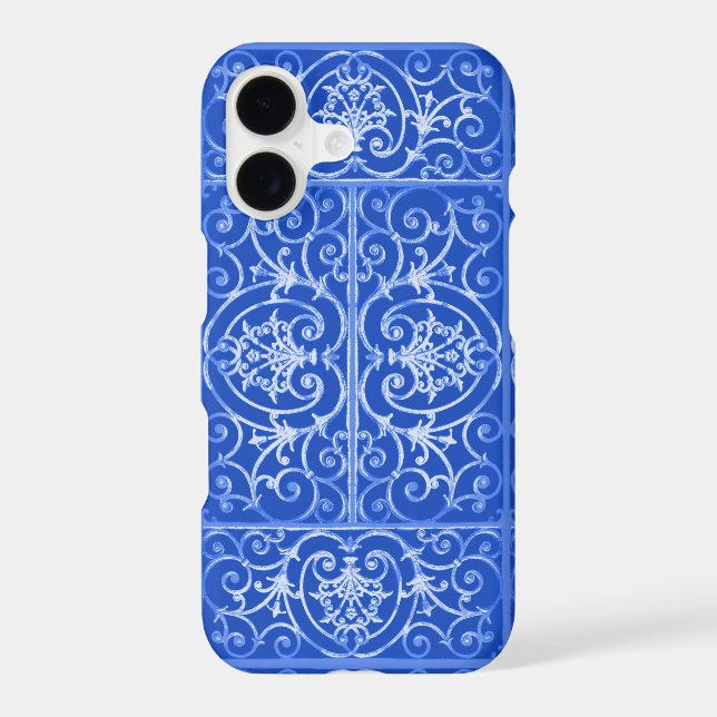 Royal blue scrollwork pattern iphone case (Back)