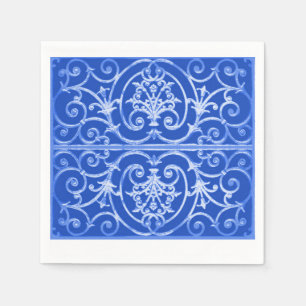 Royal blue scrollwork pattern napkins