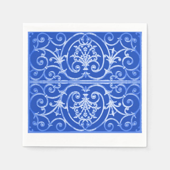 Royal blue scrollwork pattern napkins (Front)