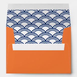 Royal Blue Seigaiha Pattern with Orange Envelope