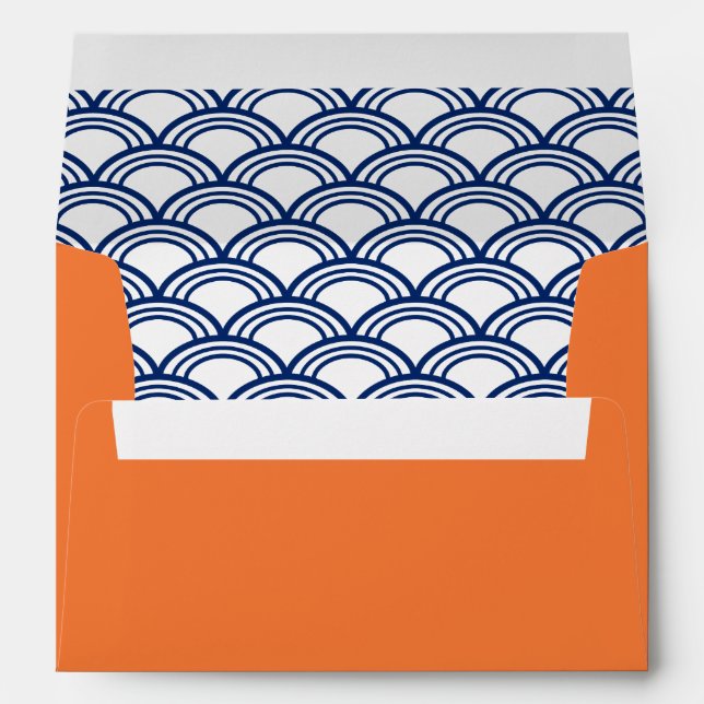 Royal Blue Seigaiha Pattern with Orange Envelope (Back (Bottom))