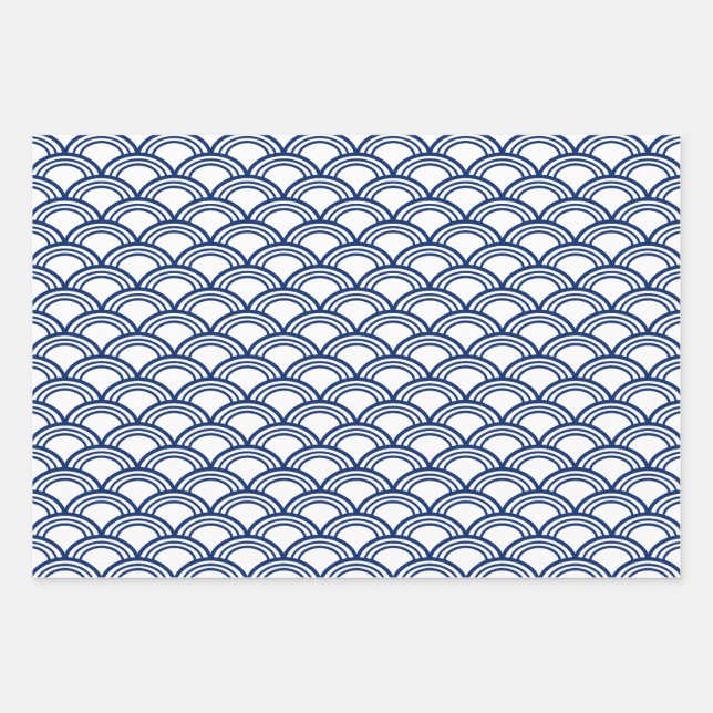 Royal Blue Seigaiha Pattern   Wrapping Paper Sheets (Front)