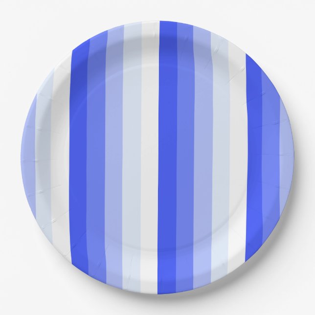 Royal blue shadow stripes paper plates (Front)