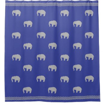 Royal Blue Shower Curtain With Graphic Elephants by EleSil at Zazzle