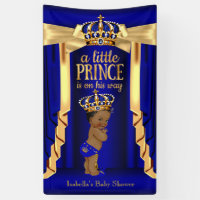 Royal Blue Silk Gold Crown Baby Shower Ethnic Banner