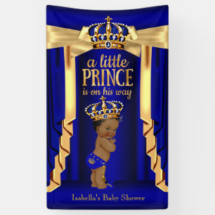 Royal Blue Silk Gold Crown Baby Shower Ethnic Banner