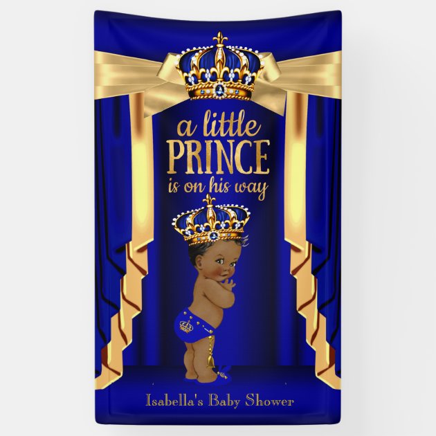 Royal Blue Silk Gold Crown Baby Shower Ethnic Banner