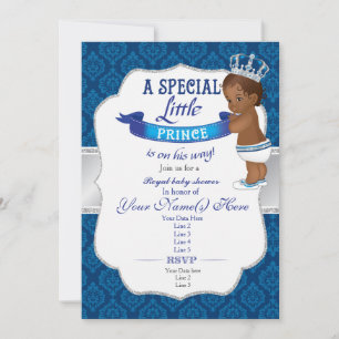 Royal Blue Silver African Prince Shower Invitation