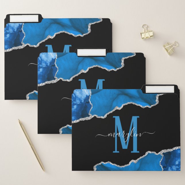 ROYAL BLUE & SILVER AGATE FILE FOLDER (Set)