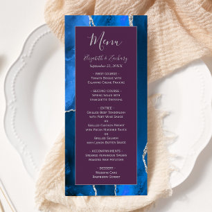 Royal Blue Silver Agate Plum Wedding Menu