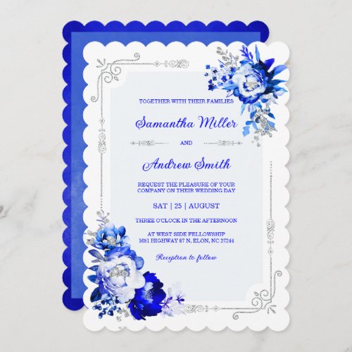 Royal Blue Silver and White Wedding Colors Invitation