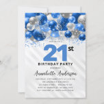 Royal Blue Silver Balloon Glitter 21st Birthday Invitation<br><div class="desc">Modern Glam Royal Blue Silver Balloon Glitter Sparkle Any Age Birthday Invitation</div>