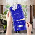 Royal blue silver balloons glitter birthday rsvp all in one invitation<br><div class="desc">A royal blue background,  decorated white balloons ,  with white and faux silver glitter sparkles on the inside.  Personalize and add names,  party details,  RSVP date,  return address and name.</div>