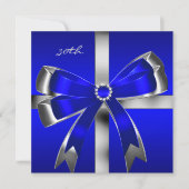 Royal Blue Silver Bow 30th Jewel Birthday Party Invitation (Front)