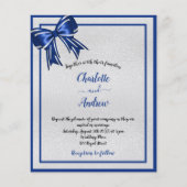 Royal blue silver bow budget wedding invitation flyer (Front)