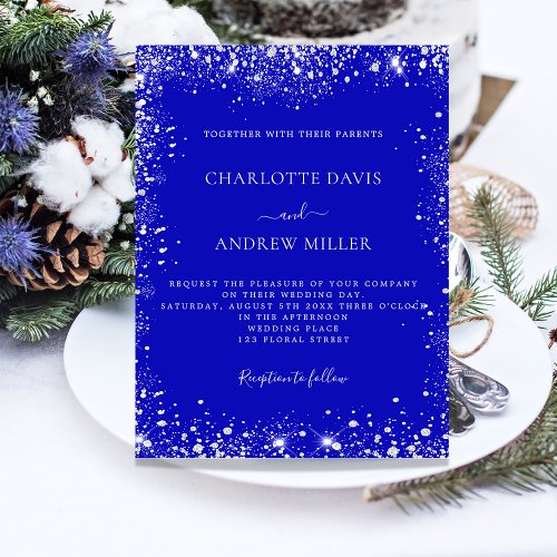 Royal blue silver budget wedding invitation