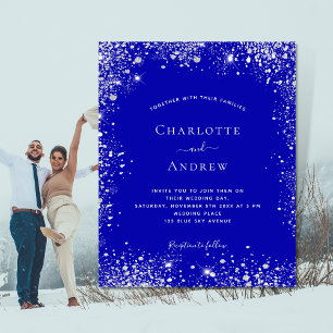Royal blue silver budget wedding invitation flyer