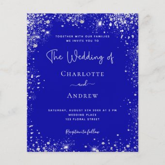 Royal blue silver budget wedding invitation flyer | Zazzle