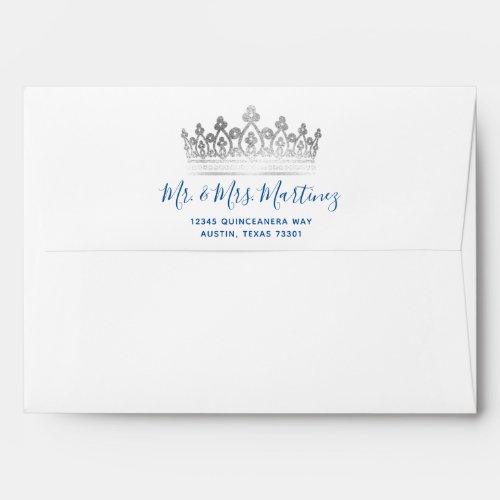 Royal Blue Silver Crown Butterfly Return Address Envelope
