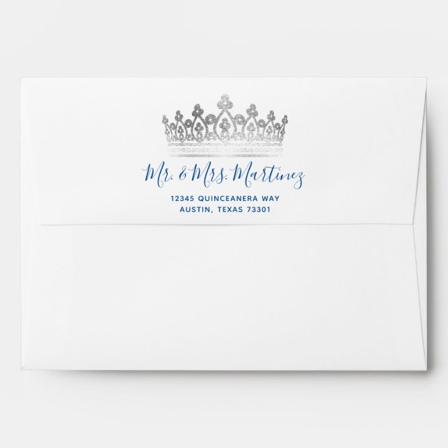 Royal Blue Silver Crown Butterfly Return Address Envelope (Back (Top Flap))
