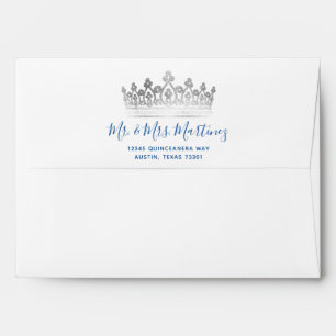 Royal Blue Silver Crown Butterfly Return Address Envelope