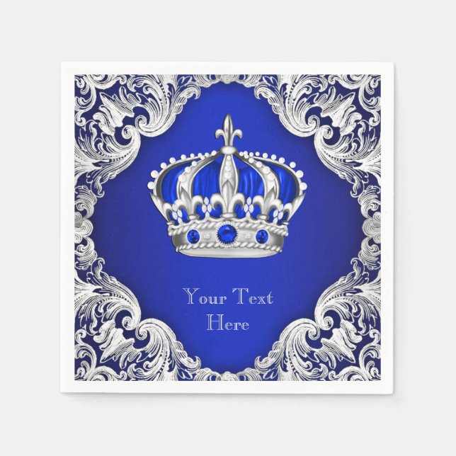 Royal Blue Silver Crown Napkins (Front)